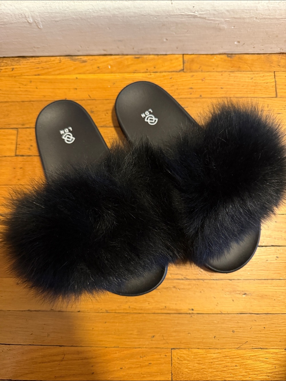 Black Faux Fur Slide Sandals